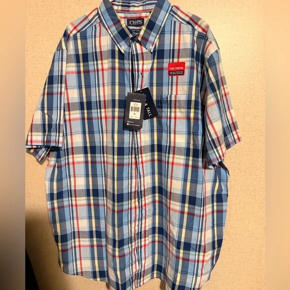 Chaps Men’s Multicolor Blue Plaid Short Sleeve Button-Down Shirt big tall - Picture 3 of 7